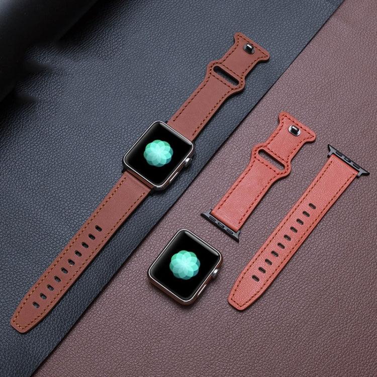 สายรัดนาฬิกาหนังวัวหัวเข็มขัดผีเสื้อ สำหรับ Apple Watch Series, 7 41 มม. / 6&SE&5&4 40 มม. / 3&2&1 38 มม., 7 45 มม. / 6&SE&5&4 44 มม. / 3&2&1 42 มม.