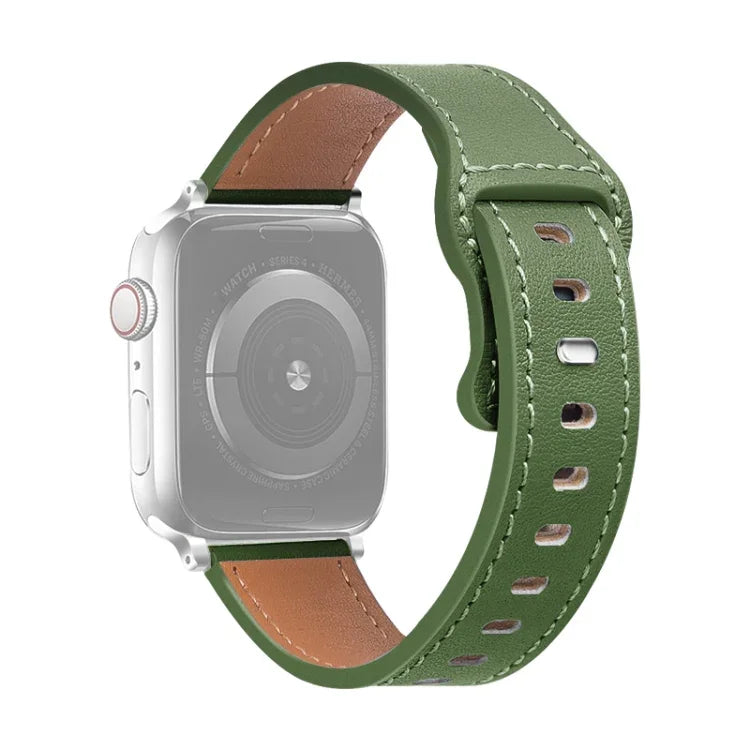 สายรัดนาฬิกาหนังวัวหัวเข็มขัดผีเสื้อ สำหรับ Apple Watch Series, 7 41 มม. / 6&SE&5&4 40 มม. / 3&2&1 38 มม., 7 45 มม. / 6&SE&5&4 44 มม. / 3&2&1 42 มม.
