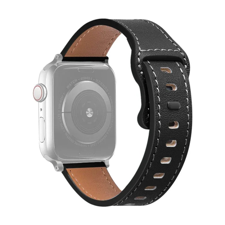 สายรัดนาฬิกาหนังวัวหัวเข็มขัดผีเสื้อ สำหรับ Apple Watch Series, 7 41 มม. / 6&SE&5&4 40 มม. / 3&2&1 38 มม., 7 45 มม. / 6&SE&5&4 44 มม. / 3&2&1 42 มม.