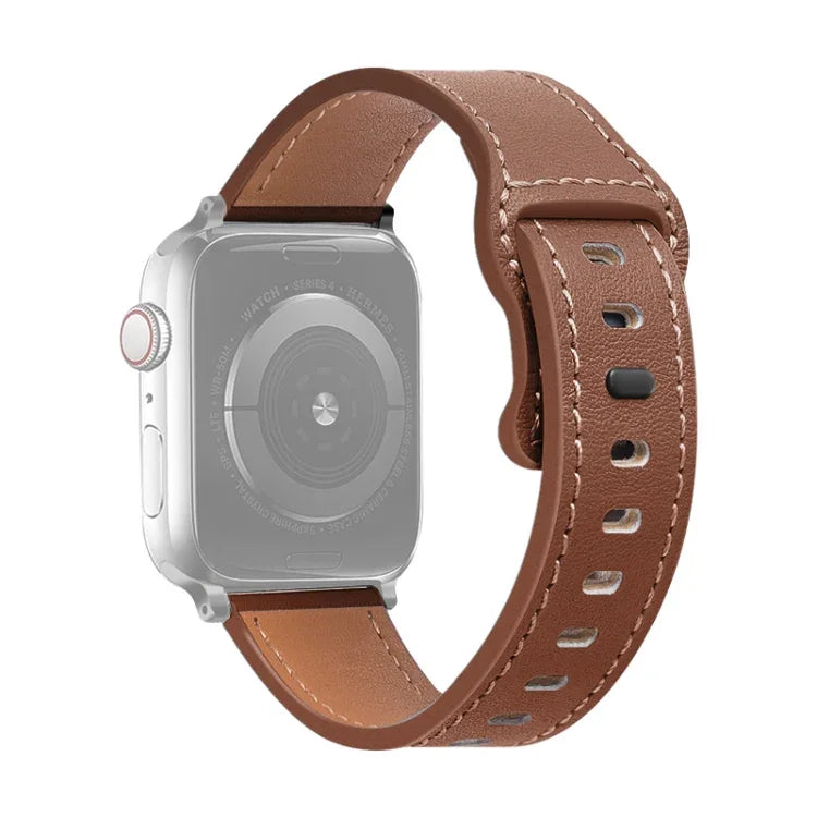 สายรัดนาฬิกาหนังวัวหัวเข็มขัดผีเสื้อ สำหรับ Apple Watch Series, 7 41 มม. / 6&SE&5&4 40 มม. / 3&2&1 38 มม., 7 45 มม. / 6&SE&5&4 44 มม. / 3&2&1 42 มม.