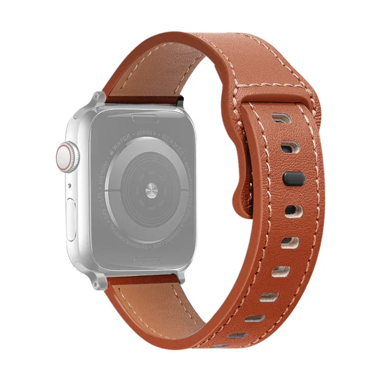 สายรัดนาฬิกาหนังวัวหัวเข็มขัดผีเสื้อ สำหรับ Apple Watch Series, 7 41 มม. / 6&SE&5&4 40 มม. / 3&2&1 38 มม., 7 45 มม. / 6&SE&5&4 44 มม. / 3&2&1 42 มม.