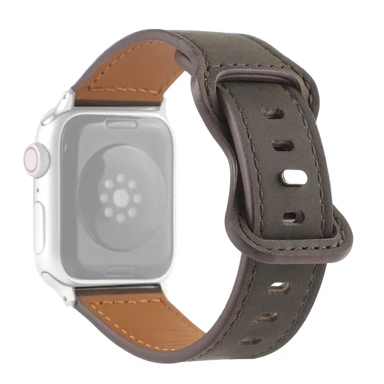 สายรัดนาฬิกาหนังม้าบ้าแบบหัวเข็มขัดผีเสื้อ สำหรับ Apple Watch Series, 7 41 มม. / 6&SE&5&4 40 มม. / 3&2&1 38 มม., 7 45 มม. / 6&SE&5&4 44 มม. / 3&2&1 42 มม.