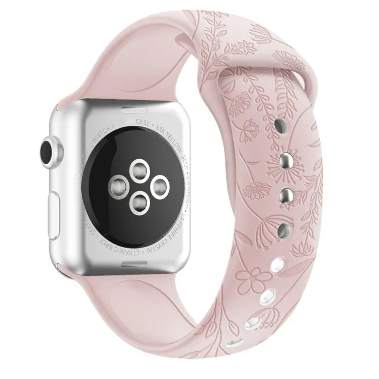 สายรัดนาฬิกาซิลิโคนลายผีเสื้อรักดอกไม้ สำหรับ Apple Watch Series, 7 41 มม. / 6&SE&5&4 40 มม. / 3&2&1 38 มม.
