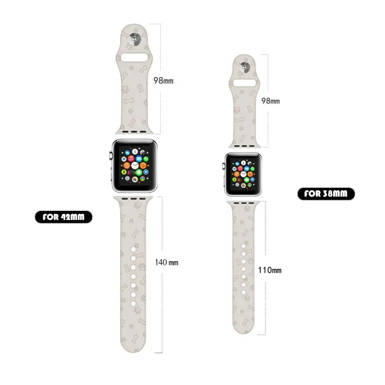 สายรัดนาฬิกาซิลิโคนลายรอยเท้าสุนัข สำหรับ Apple Watch Series, 7 41 มม. / 6&SE&5&4 40 มม. / 3&2&1 38 มม., 7 45 มม. / 6&SE&5&4 44 มม. / 3&2&1 42 มม.