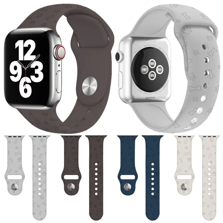 สายรัดนาฬิกาซิลิโคนลายรอยเท้าสุนัข สำหรับ Apple Watch Series, 7 41 มม. / 6&SE&5&4 40 มม. / 3&2&1 38 มม., 7 45 มม. / 6&SE&5&4 44 มม. / 3&2&1 42 มม.