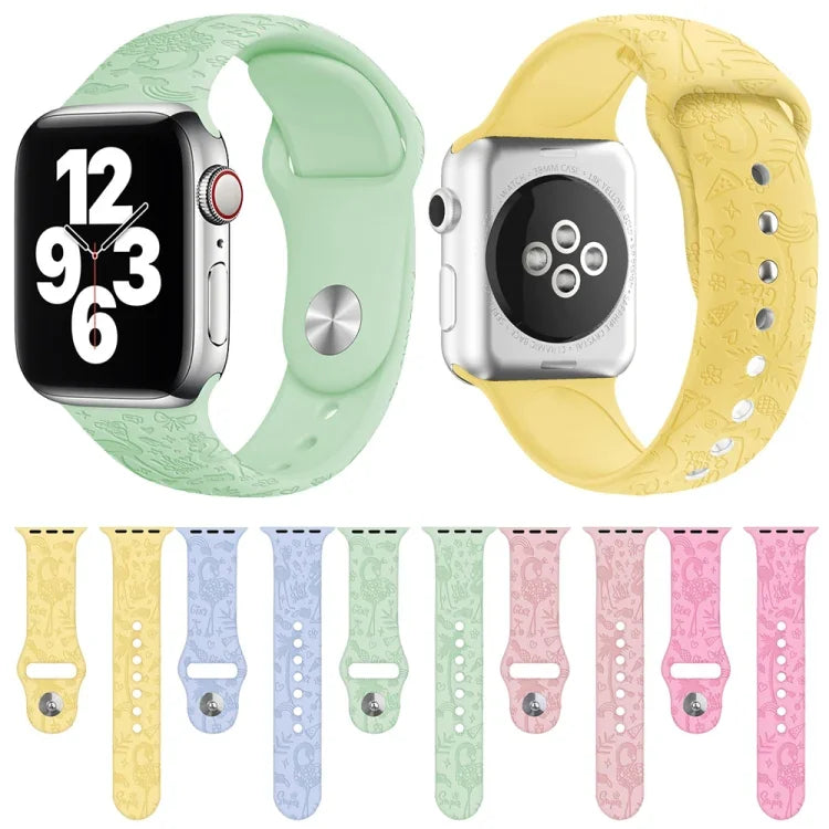 สายรัดนาฬิกาซิลิโคนลายฟลามิงโก สำหรับ Apple Watch Series, 7 41 มม. / 6&SE&5&4 40 มม. / 3&2&1 38 มม., 7 45 มม. / 6&SE&5&4 44 มม. / 3&2&1 42 มม.