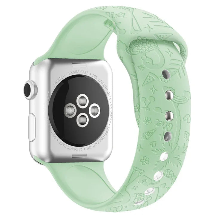 สายรัดนาฬิกาซิลิโคนลายฟลามิงโก สำหรับ Apple Watch Series, 7 41 มม. / 6&SE&5&4 40 มม. / 3&2&1 38 มม., 7 45 มม. / 6&SE&5&4 44 มม. / 3&2&1 42 มม.