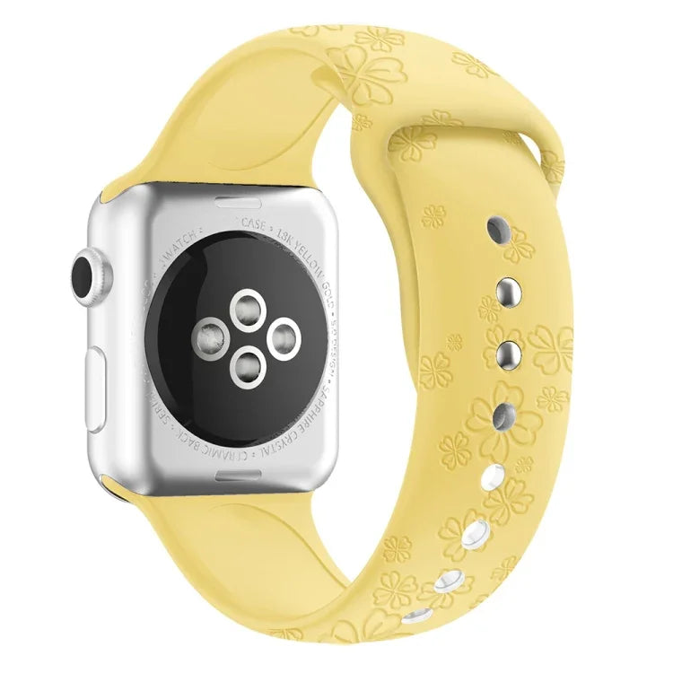 สายรัดนาฬิกาซิลิโคนลายใบโคลเวอร์สี่แฉก สำหรับ Apple Watch Series, 7 45 มม. / 6&SE&5&4 44 มม. / 3&2&1 42 มม., 7 41 มม. / 6&SE&5&4 40 มม. / 3&2&1 38 มม.