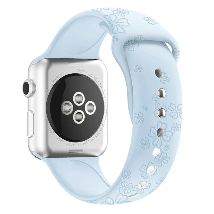 สายรัดนาฬิกาซิลิโคนลายใบโคลเวอร์สี่แฉก สำหรับ Apple Watch Series, 7 45 มม. / 6&SE&5&4 44 มม. / 3&2&1 42 มม., 7 41 มม. / 6&SE&5&4 40 มม. / 3&2&1 38 มม.