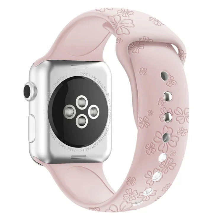 สายรัดนาฬิกาซิลิโคนลายใบโคลเวอร์สี่แฉก สำหรับ Apple Watch Series, 7 45 มม. / 6&SE&5&4 44 มม. / 3&2&1 42 มม., 7 41 มม. / 6&SE&5&4 40 มม. / 3&2&1 38 มม.