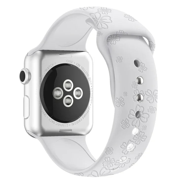 สายรัดนาฬิกาซิลิโคนลายใบโคลเวอร์สี่แฉก สำหรับ Apple Watch Series, 7 45 มม. / 6&SE&5&4 44 มม. / 3&2&1 42 มม., 7 41 มม. / 6&SE&5&4 40 มม. / 3&2&1 38 มม.