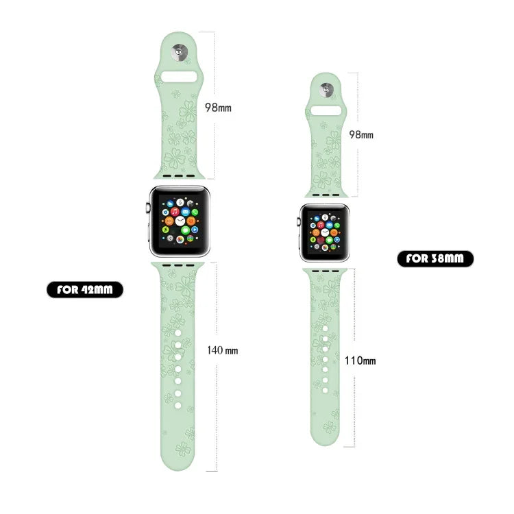 สายรัดนาฬิกาซิลิโคนลายใบโคลเวอร์สี่แฉก สำหรับ Apple Watch Series, 7 45 มม. / 6&SE&5&4 44 มม. / 3&2&1 42 มม., 7 41 มม. / 6&SE&5&4 40 มม. / 3&2&1 38 มม.