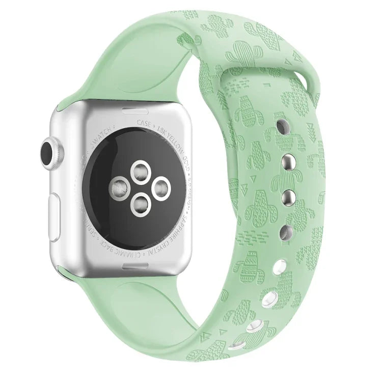 สายรัดนาฬิกาซิลิโคนลายต้นกระบองเพชร สำหรับ Apple Watch Series, 7 41 มม. / 6&SE&5&4 40 มม. / 3&2&1 38 มม., 7 45 มม. / 6&SE&5&4 44 มม. / 3&2&1 42 มม.