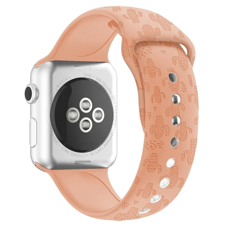 สายรัดนาฬิกาซิลิโคนลายต้นกระบองเพชร สำหรับ Apple Watch Series, 7 41 มม. / 6&SE&5&4 40 มม. / 3&2&1 38 มม., 7 45 มม. / 6&SE&5&4 44 มม. / 3&2&1 42 มม.