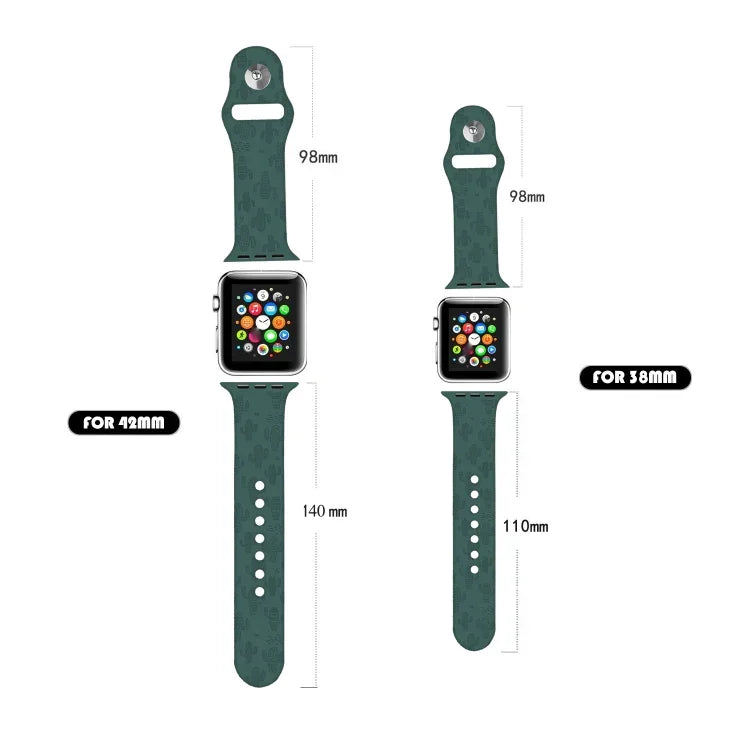 สายรัดนาฬิกาซิลิโคนลายต้นกระบองเพชร สำหรับ Apple Watch Series, 7 41 มม. / 6&SE&5&4 40 มม. / 3&2&1 38 มม., 7 45 มม. / 6&SE&5&4 44 มม. / 3&2&1 42 มม.