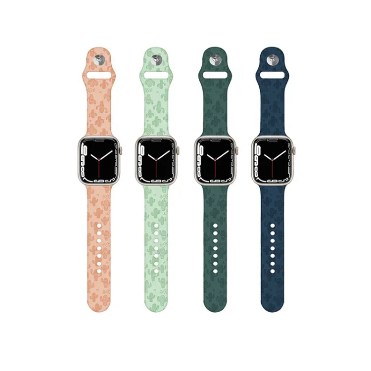สายรัดนาฬิกาซิลิโคนลายต้นกระบองเพชร สำหรับ Apple Watch Series, 7 41 มม. / 6&SE&5&4 40 มม. / 3&2&1 38 มม., 7 45 มม. / 6&SE&5&4 44 มม. / 3&2&1 42 มม.