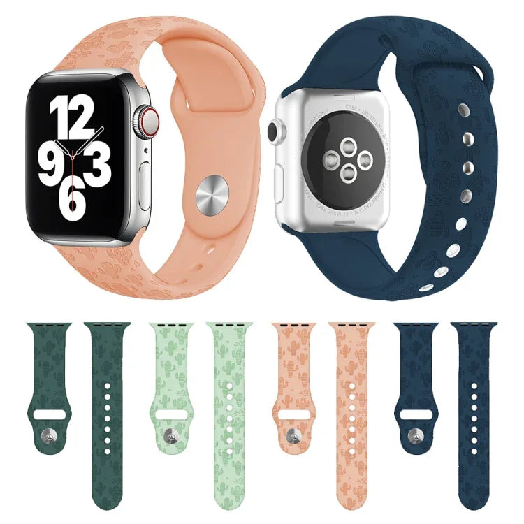 สายรัดนาฬิกาซิลิโคนลายต้นกระบองเพชร สำหรับ Apple Watch Series, 7 41 มม. / 6&SE&5&4 40 มม. / 3&2&1 38 มม., 7 45 มม. / 6&SE&5&4 44 มม. / 3&2&1 42 มม.