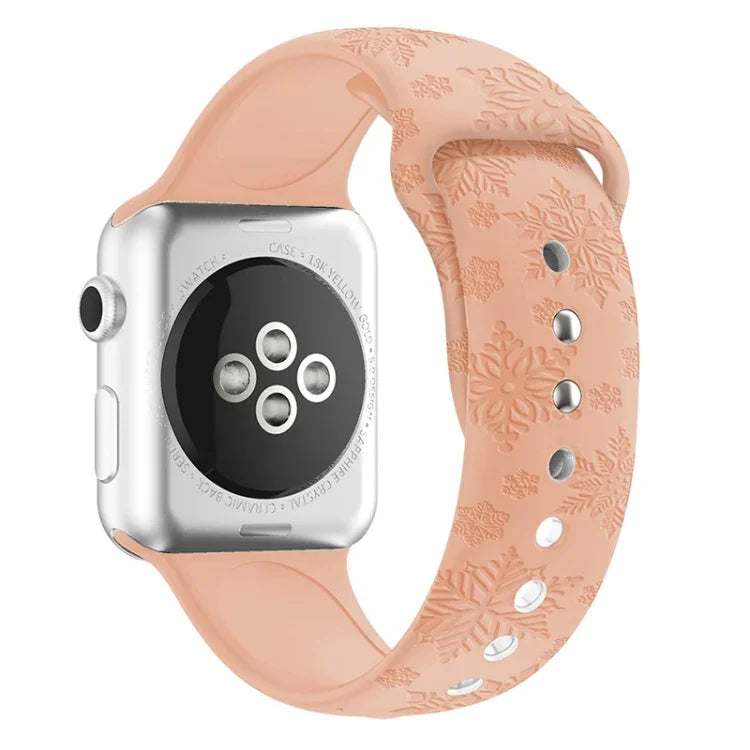สายรัดนาฬิกาซิลิโคนลายเกล็ดหิมะ สำหรับ Apple Watch Series, 7 41 มม. / 6&SE&5&4 40 มม. / 3&2&1 38 มม., 7 45 มม. / 6&SE&5&4 44 มม. / 3&2&1 42 มม.
