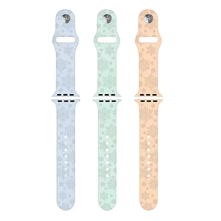 สายรัดนาฬิกาซิลิโคนลายเกล็ดหิมะ สำหรับ Apple Watch Series, 7 41 มม. / 6&SE&5&4 40 มม. / 3&2&1 38 มม., 7 45 มม. / 6&SE&5&4 44 มม. / 3&2&1 42 มม.
