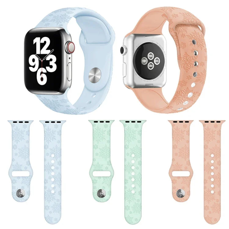 สายรัดนาฬิกาซิลิโคนลายเกล็ดหิมะ สำหรับ Apple Watch Series, 7 41 มม. / 6&SE&5&4 40 มม. / 3&2&1 38 มม., 7 45 มม. / 6&SE&5&4 44 มม. / 3&2&1 42 มม.