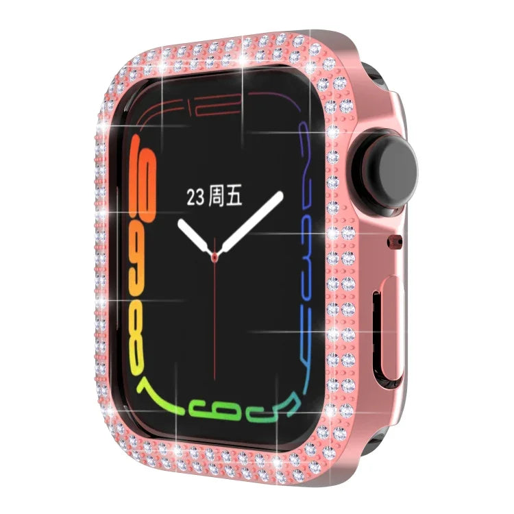 เคสเรือนนาฬิกา PC ประดับเพชรสองแถวสำหรับ Apple Watch Series, 7 41mm, 7 45mm