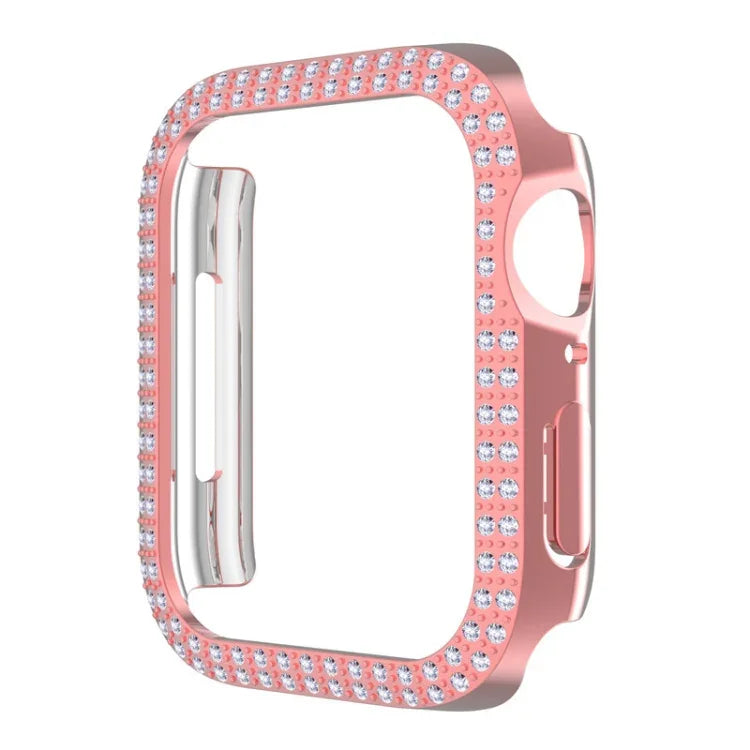 เคสเรือนนาฬิกา PC ประดับเพชรสองแถวสำหรับ Apple Watch Series, 7 41mm, 7 45mm