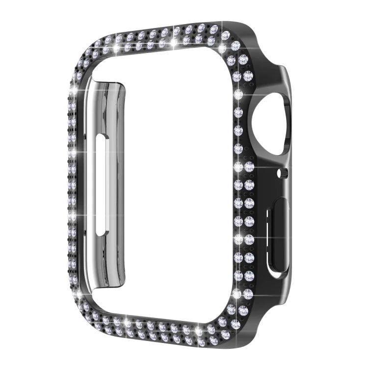 เคสเรือนนาฬิกา PC ประดับเพชรสองแถวสำหรับ Apple Watch Series, 7 41mm, 7 45mm