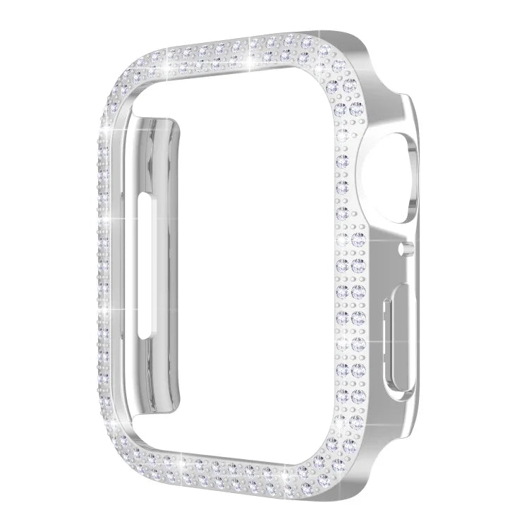 เคสเรือนนาฬิกา PC ประดับเพชรสองแถวสำหรับ Apple Watch Series, 7 41mm, 7 45mm