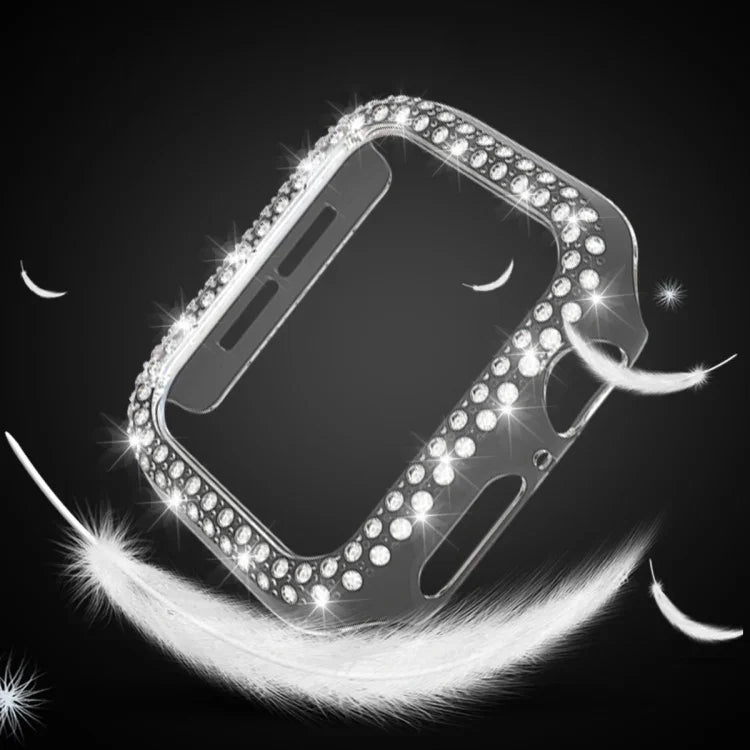 เคสเรือนนาฬิกา PC ประดับเพชรสองแถวสำหรับ Apple Watch Series, 7 41mm, 7 45mm