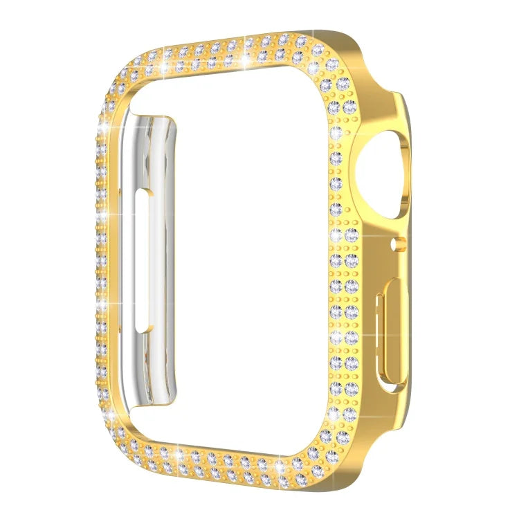 เคสเรือนนาฬิกา PC ประดับเพชรสองแถวสำหรับ Apple Watch Series, 7 41mm, 7 45mm