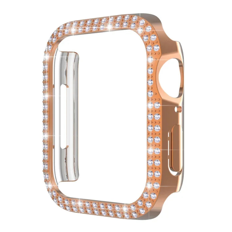 เคสเรือนนาฬิกา PC ประดับเพชรสองแถวสำหรับ Apple Watch Series, 7 41mm, 7 45mm