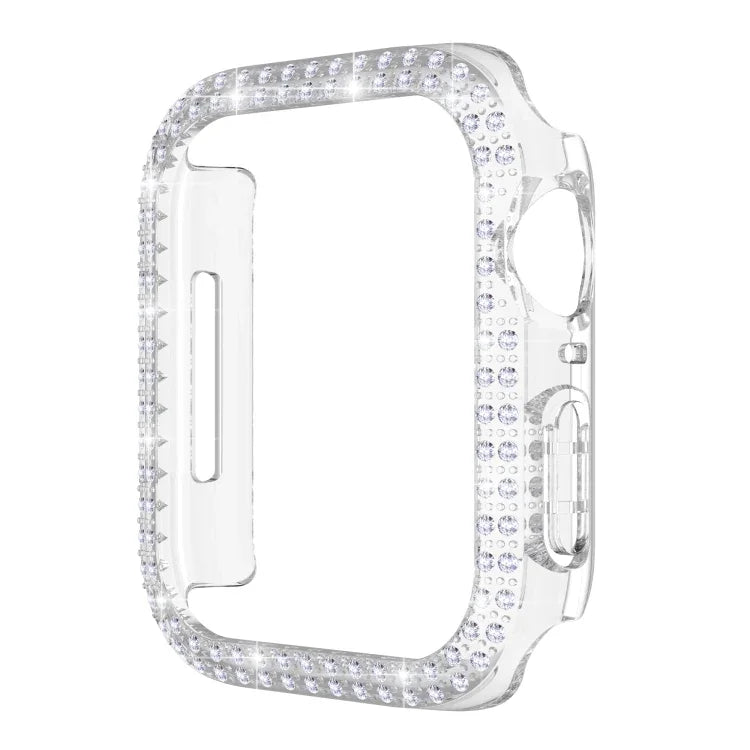 เคสเรือนนาฬิกา PC ประดับเพชรสองแถวสำหรับ Apple Watch Series, 7 41mm, 7 45mm