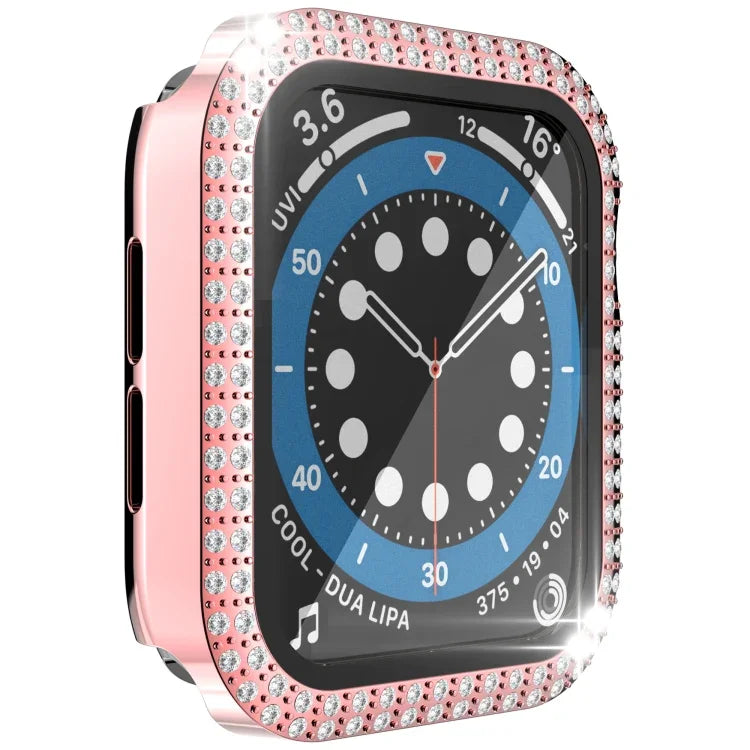 เคส PC เพชรสองแถว + กระจกนิรภัยสำหรับ Apple Watch Series 6&SE&5&4 40 มม. 6&SE&5&4 44 มม. 6&SE&5&4 40 มม. / 3&2&1 38 มม.