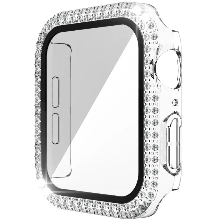 เคส PC เพชรสองแถว + กระจกนิรภัยสำหรับ Apple Watch Series 6&SE&5&4 40 มม. 6&SE&5&4 44 มม. 6&SE&5&4 40 มม. / 3&2&1 38 มม.