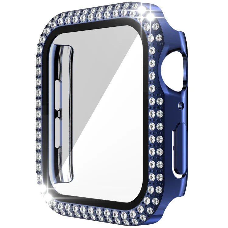 เคส PC เพชรสองแถว + กระจกนิรภัยสำหรับ Apple Watch Series 6&SE&5&4 40 มม. 6&SE&5&4 44 มม. 6&SE&5&4 40 มม. / 3&2&1 38 มม.
