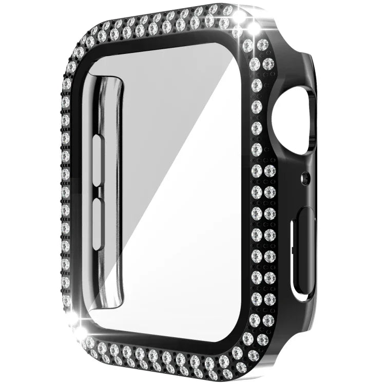 เคส PC เพชรสองแถว + กระจกนิรภัยสำหรับ Apple Watch Series 6&SE&5&4 40 มม. 6&SE&5&4 44 มม. 6&SE&5&4 40 มม. / 3&2&1 38 มม.