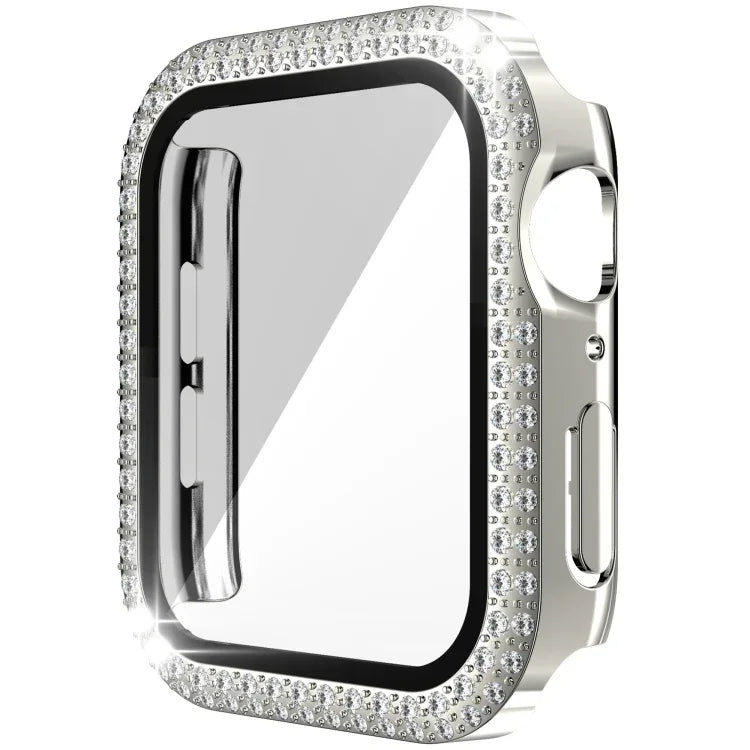 เคส PC เพชรสองแถว + กระจกนิรภัยสำหรับ Apple Watch Series 6&SE&5&4 40 มม. 6&SE&5&4 44 มม. 6&SE&5&4 40 มม. / 3&2&1 38 มม.