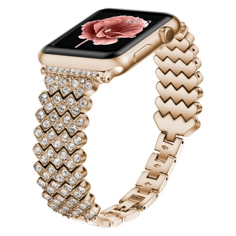 สายโลหะประดับเพชรรูปหัวใจสำหรับ Apple Watch Series, 7 41mm / 6&SE&5&4 40mm / 3&2&1 38mm, 7 45mm / 6&SE&5&4 44mm / 3&2&1 42mm