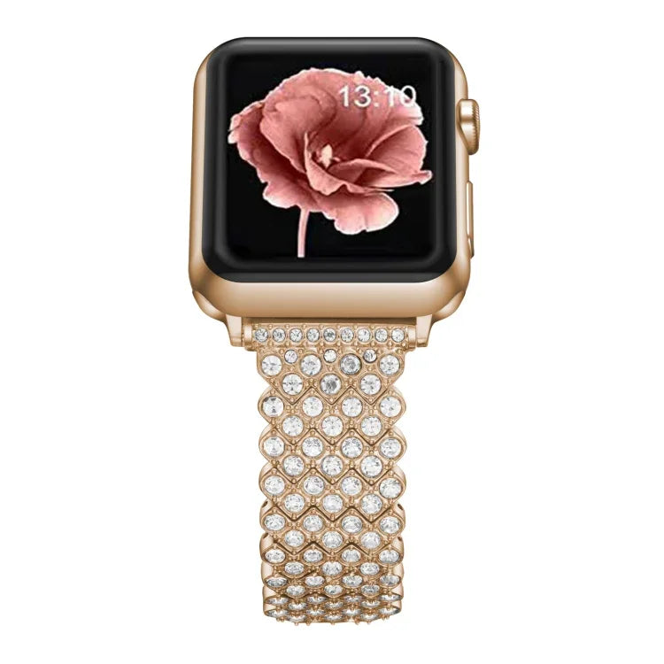 สายโลหะประดับเพชรรูปหัวใจสำหรับ Apple Watch Series, 7 41mm / 6&SE&5&4 40mm / 3&2&1 38mm, 7 45mm / 6&SE&5&4 44mm / 3&2&1 42mm