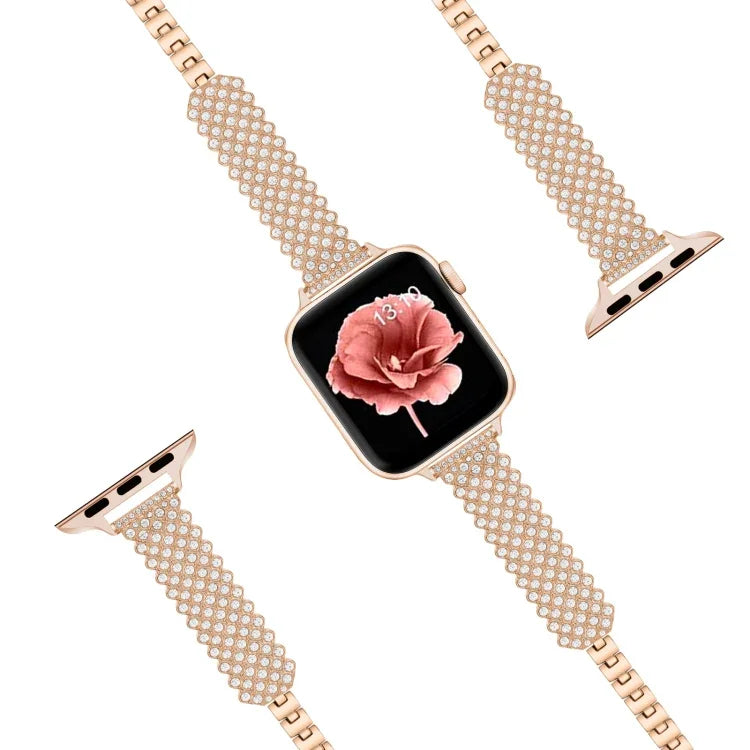 สายโลหะประดับเพชรรูปหัวใจสำหรับ Apple Watch Series, 7 41mm / 6&SE&5&4 40mm / 3&2&1 38mm, 7 45mm / 6&SE&5&4 44mm / 3&2&1 42mm