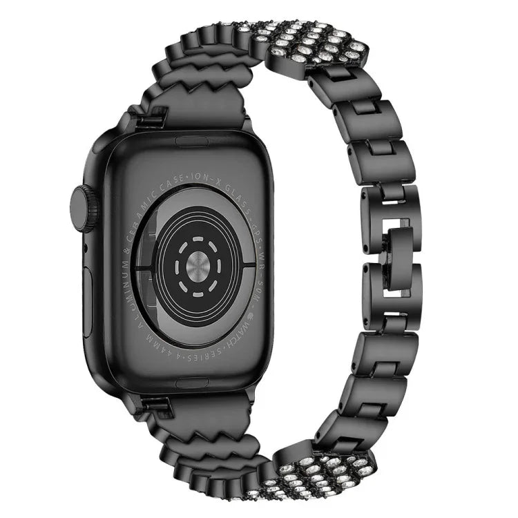 สายโลหะประดับเพชรรูปหัวใจสำหรับ Apple Watch Series, 7 41mm / 6&SE&5&4 40mm / 3&2&1 38mm, 7 45mm / 6&SE&5&4 44mm / 3&2&1 42mm