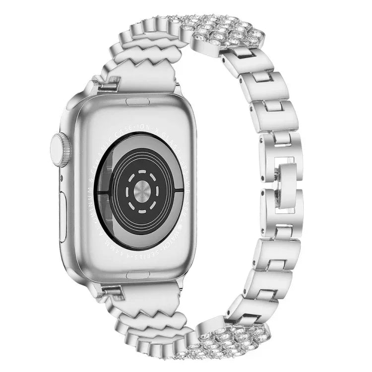 สายโลหะประดับเพชรรูปหัวใจสำหรับ Apple Watch Series, 7 41mm / 6&SE&5&4 40mm / 3&2&1 38mm, 7 45mm / 6&SE&5&4 44mm / 3&2&1 42mm