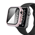 เคสเรือนนาฬิกา PC ประดับเพชร + กระจกนิรภัยสำหรับ Apple Watch Series, 3&2&1 38mm, 3&2&1 42mm