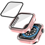 เคสเรือนนาฬิกา PC ประดับเพชรสองแถว + กระจกนิรภัยสำหรับ Apple Watch Series, 3&2&1 38mm, 3&2&1 42mm