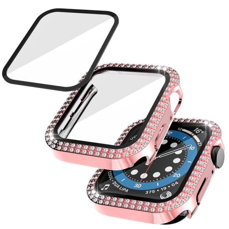 เคสเรือนนาฬิกา PC ประดับเพชรสองแถว + กระจกนิรภัยสำหรับ Apple Watch Series, 3&2&1 38mm, 3&2&1 42mm