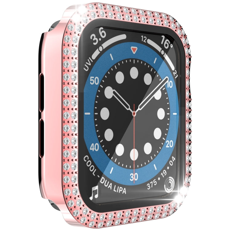 เคสเรือนนาฬิกา PC ประดับเพชรสองแถว + กระจกนิรภัยสำหรับ Apple Watch Series, 3&2&1 38mm, 3&2&1 42mm