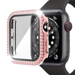 เคสเรือนนาฬิกา PC ประดับเพชรสองแถว + กระจกนิรภัยสำหรับ Apple Watch Series, 3&2&1 38mm, 3&2&1 42mm