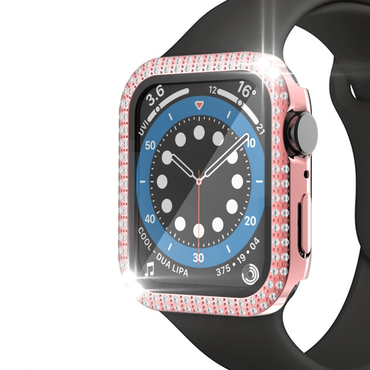 เคสเรือนนาฬิกา PC ประดับเพชรสองแถว + กระจกนิรภัยสำหรับ Apple Watch Series, 3&2&1 38mm, 3&2&1 42mm