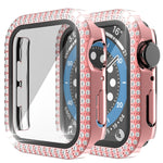 เคสเรือนนาฬิกา PC ประดับเพชรสองแถว + กระจกนิรภัยสำหรับ Apple Watch Series, 3&2&1 38mm, 3&2&1 42mm