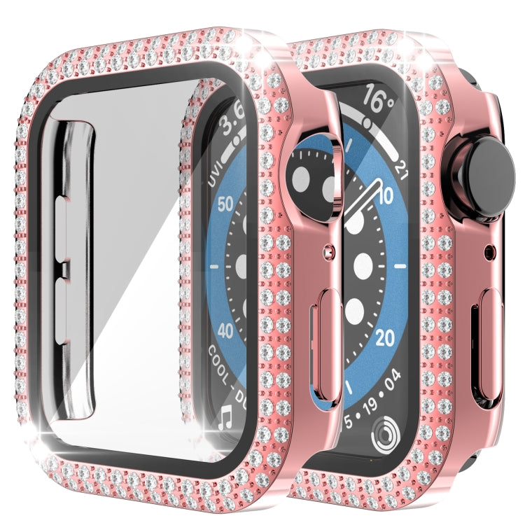 เคสเรือนนาฬิกา PC ประดับเพชรสองแถว + กระจกนิรภัยสำหรับ Apple Watch Series, 3&2&1 38mm, 3&2&1 42mm